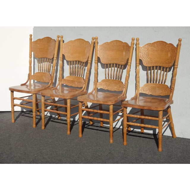 Set of Four Vintage Golden Oak Pressed Back or Pressback Dining Room Chairs ~ French Country Gorgeous Chairs in Great...