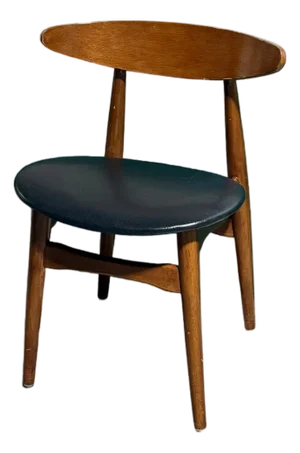 Vintage Set of 4 Greta Dining Chairs in Teak Wood and Black Leather