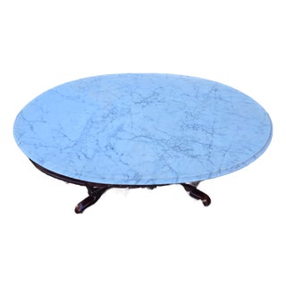 Mahogany Coffee Table With Marble Top and Lower Shelf For Sale