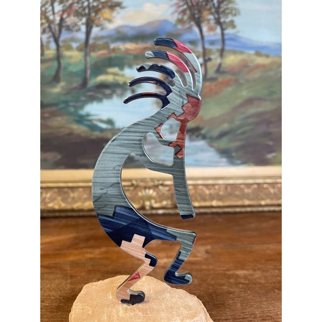 Rustic 1970s Southwestern Kokopelli Stone Inlay Sculpture on Natural Sandstone Base For Sale - Image 3 of 9