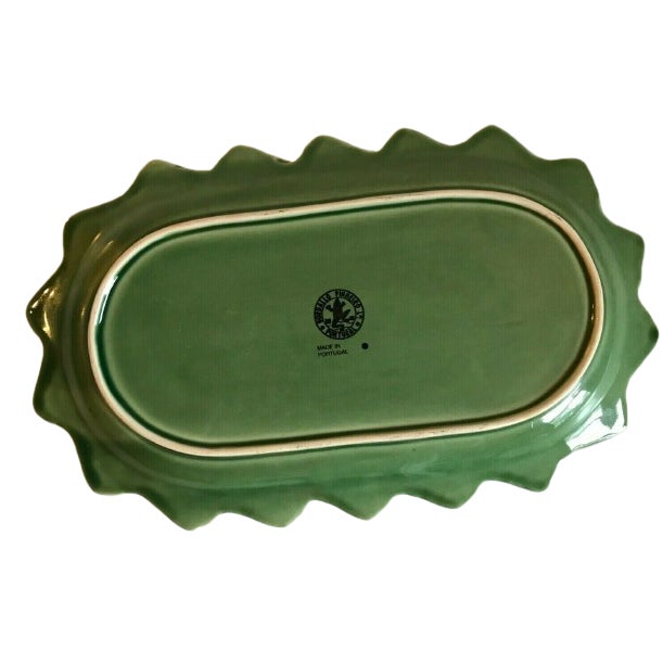 Add a touch of whimsical charm to your table with this Vintage Bordallo Pinheiro Green Majolica Bunny Rabbit Platter, a...