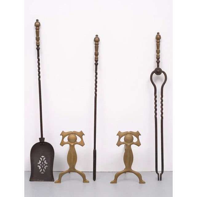 19 Century Dutch Brass Fire Place Tools, Set of 5 For Sale - Image 6 of 11