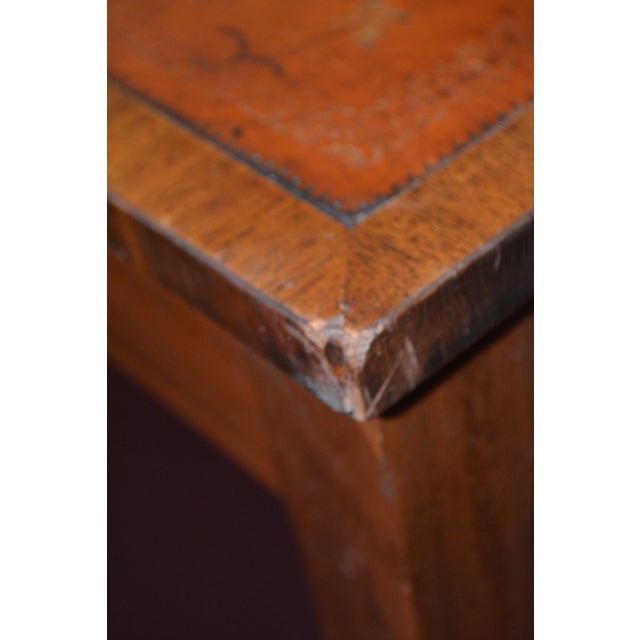 Vintage English Tan / Gold Leather Topped Square Wooden Game or Card Table For Sale - Image 15 of 18