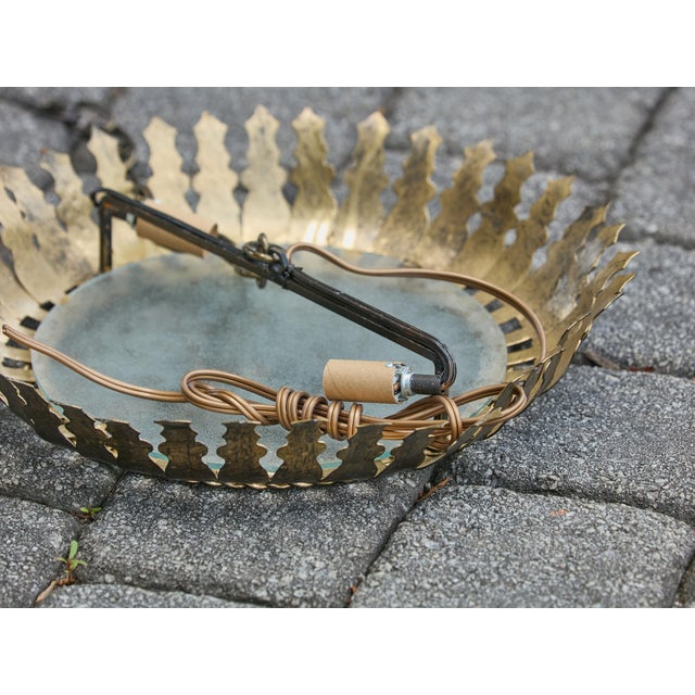 Mid 20th Century Spanish Gilt Metal Semi-Flush Crown Chandelier with Stylized Foliage For Sale - Image 4 of 12