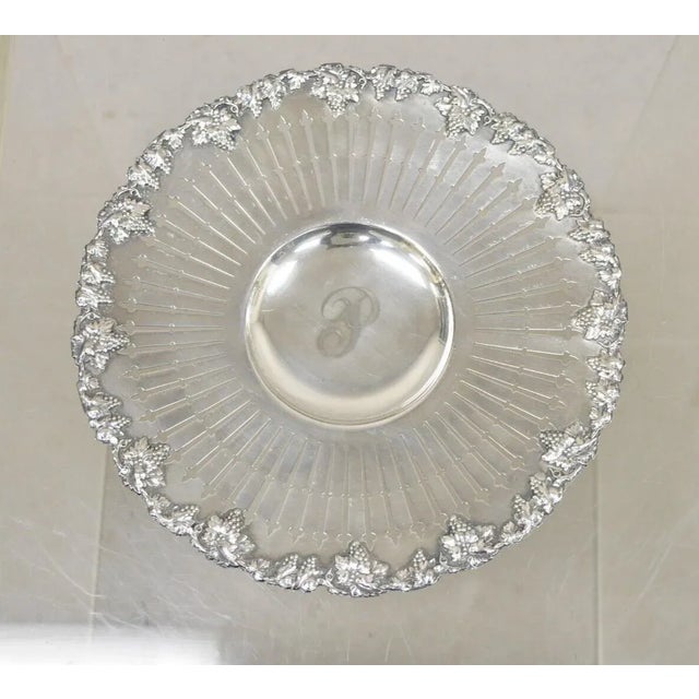 Silver Antique English Edwardian Grapevine Repousse Silver Plated Pierced Serving Platter "P" For Sale - Image 8 of 11