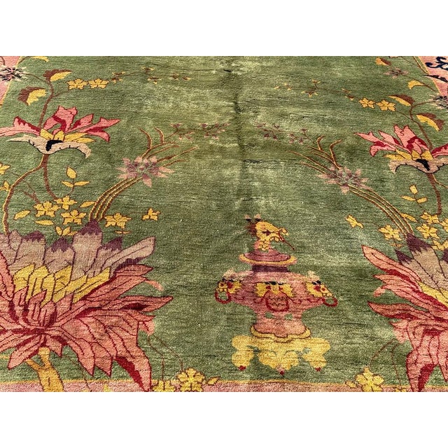Antique Gold & Green Art Deco Chinese Rug Circa 1920 For Sale - Image 10 of 12