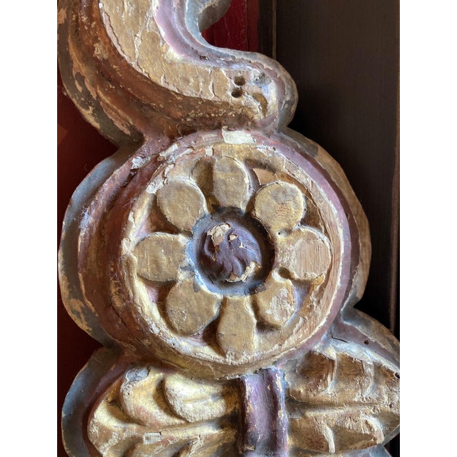 18th Century 18th Century Antique Italian Polychrome Painted Handcarved Pilaster Friezes, Set of 2 For Sale - Image 5 of 18