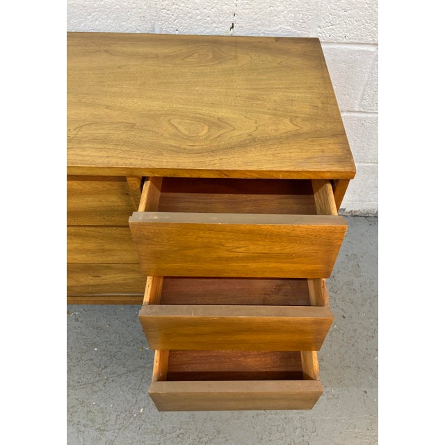 Vintage Nine Drawer Walnut Dresser by Dixie Furniture For Sale - Image 9 of 17