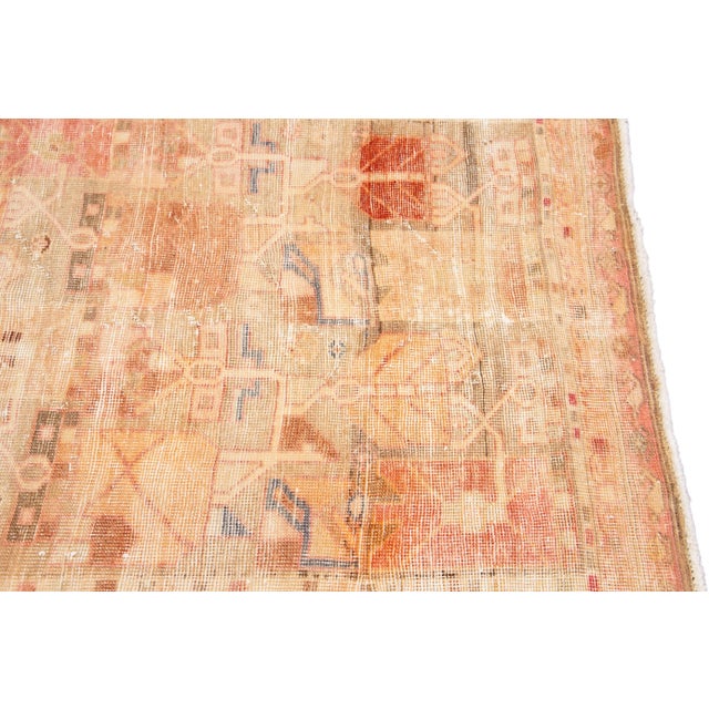 1960s 1960s Vintage Distressed Handmade Geometric Peach Wool Runner For Sale - Image 5 of 9