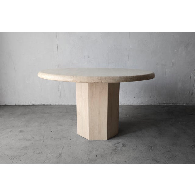 Cassina 1970s Round Bullnose Travertine Dining Table With Hex Base For Sale - Image 4 of 7