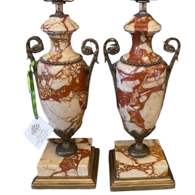 Pair of Antique Marble Urns Now Petite Designer Table Lamps.