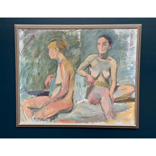 European Artist, Two Models, 1971, Oil on Canvas For Sale - Image 10 of 15