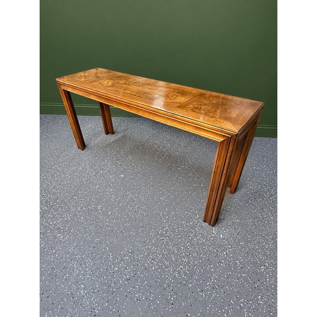 Mid-Century Modern 1980's Lane Furniture Bookmatched Burlwood Parsons Console Table For Sale - Image 3 of 10