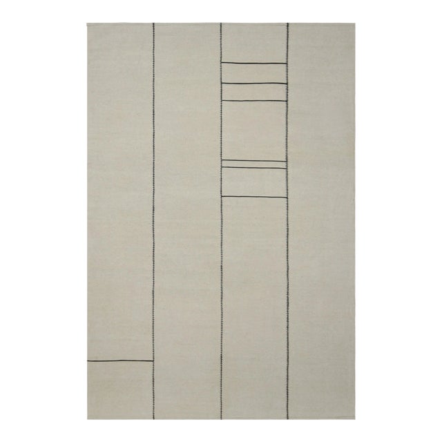 Rug & Kilim’s Contemporary Kilim in Cream With Black Striped Patterns For Sale