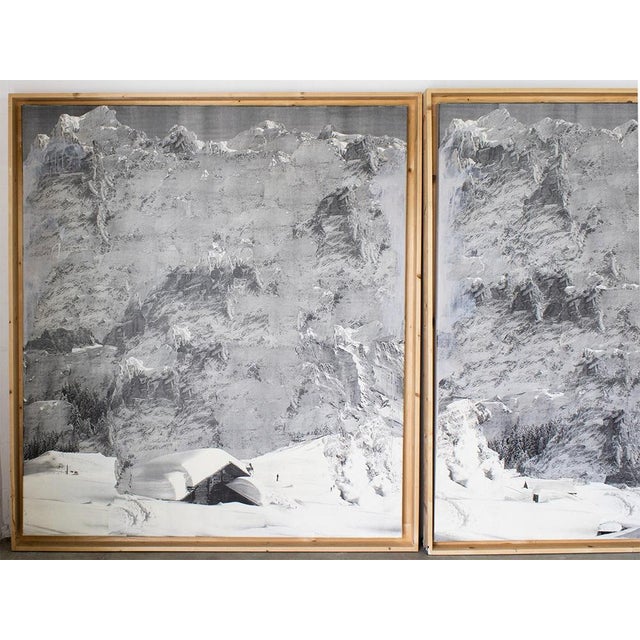 These Montage is without frame, the wooden frame is for transport, Montage of Swiss mountains. This piece has an...