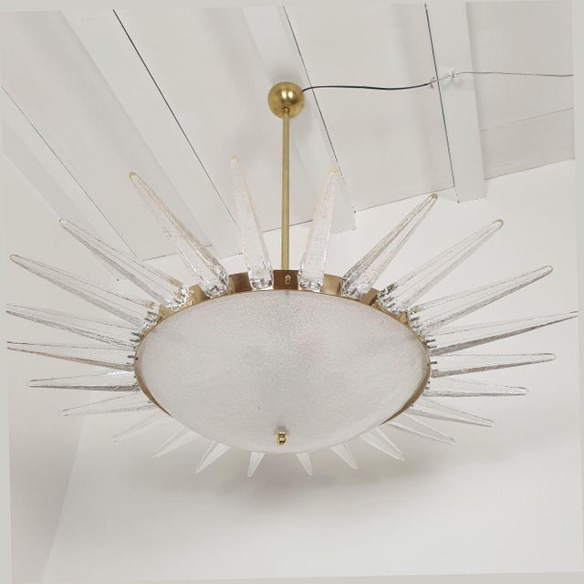 Mid Century Modern large Murano glass chandelier, attributed to Seguso, Italy 1970. A pair available - sold and priced...