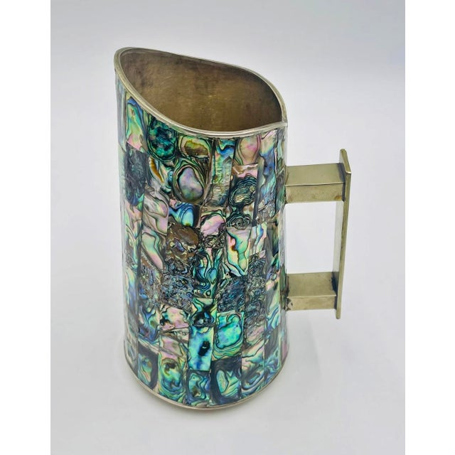 1950s Mid-Century Modern Mexican Alpaca Silver and Abalone Inlay Water Pitcher For Sale - Image 11 of 17