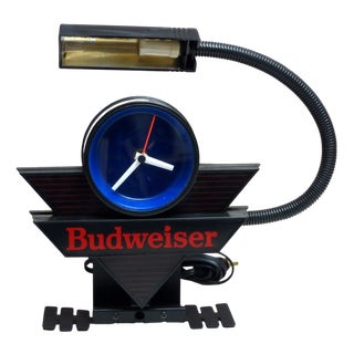 Budweiser Beer Sign with Clock, USA, 1980 For Sale
