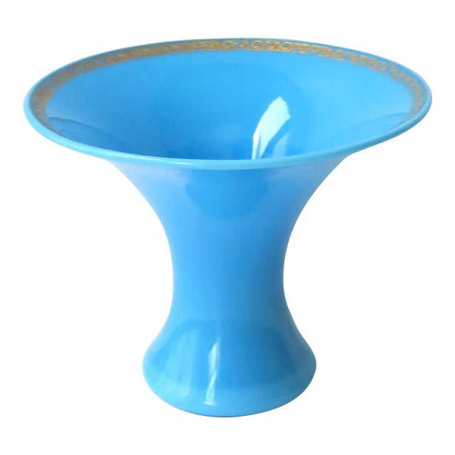 Italian Azure Blue Opaline Glass Vase For Sale