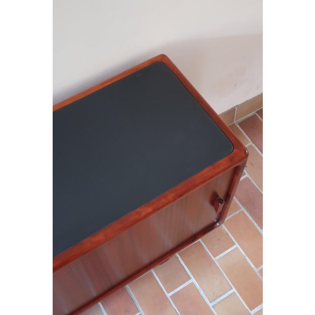 Teak Sideboard with Sliding Doors and Black Vinyl Top, 1970s For Sale - Image 17 of 18