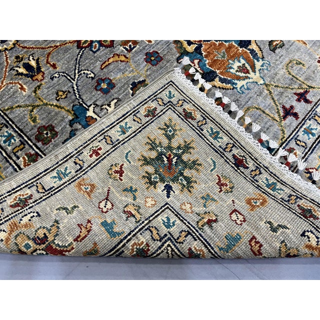 Sultani Pomegranate Floral Wool Rug in Gray, Teal and Burgundy, 5' X 6'9" For Sale - Image 15 of 15