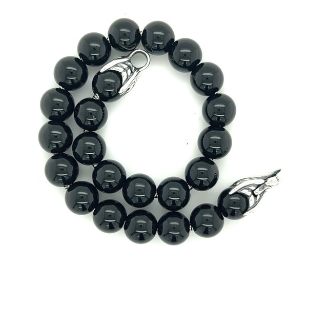 Traditional 1990s David Yurman Authentic Estate Onyx Spiritual Beads Bracelet 8 Sterling Silver For Sale - Image 3 of 9