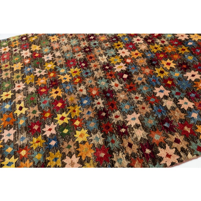 6x8 Hand-Knotted Baluch Style Wool Rug Vibrant Colorful Star Pattern For Sale In New York - Image 6 of 11