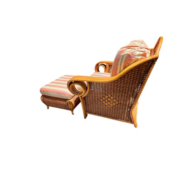 Farmhouse Vintage Rattan Chair and Ottoman - Set 2 Pieces For Sale - Image 3 of 6
