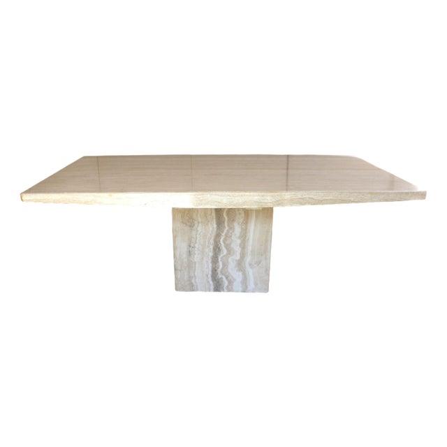 1980s Mid-Century Italian Postmodern Beige Travertine Dining Table by Stone International For Sale