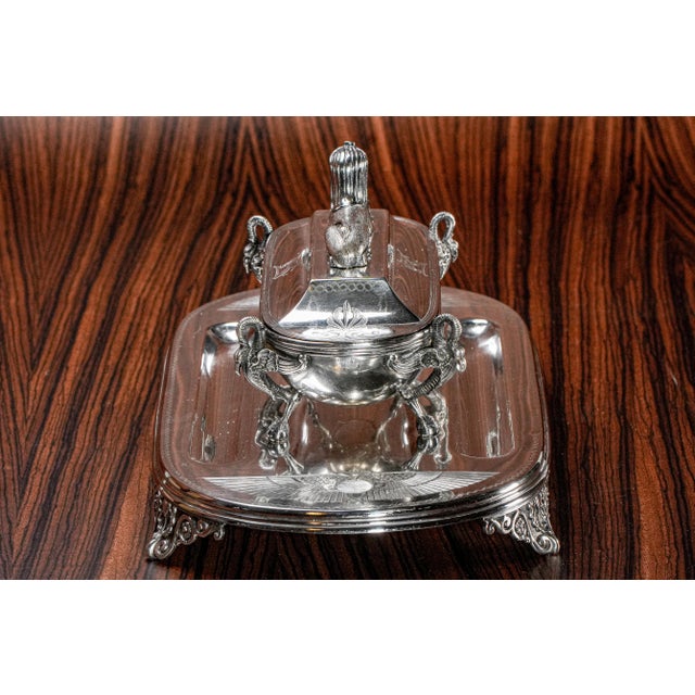 19th Century Egyptian Revival Antique Victorian Silverplate Double Inkwell Desk Inkstand Egypt Sphinx For Sale - Image 5 of 18