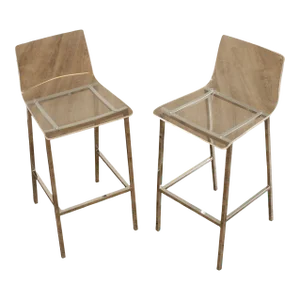 Early 21st Century CB2 Post Modern Chrome & Acrylic 'Chiaro' Bar Stools - A Pair