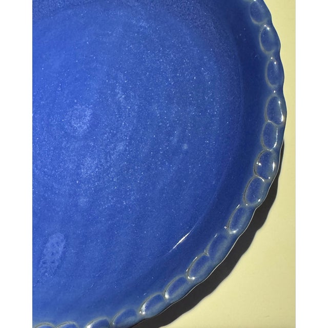 Rustic Vintage Bybee Pottery Cobalt Blue Ruffled Pie Plate - 9.5" Unused For Sale - Image 3 of 11