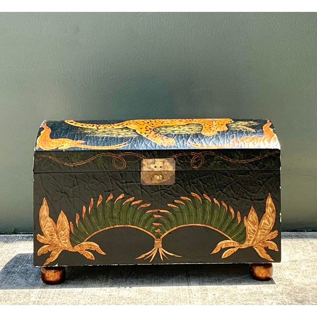 Vintage Crackle Finish Lounging Tiger Trunk For Sale - Image 12 of 12