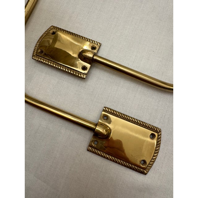Metal Pair of Vintage Hollywood Regency Solid Brass Curtain Tiebacks For Sale - Image 7 of 9