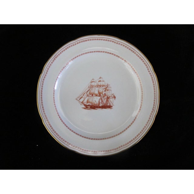 Spode Spode Copeland England Red Trade Winds George of Salem 8" Salad Plate Pair For Sale - Image 4 of 6