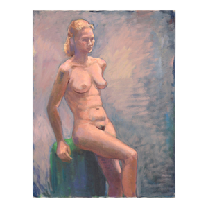 Blonde Nude Leaning on a Stool in Oil on Canvas by George Wishon
