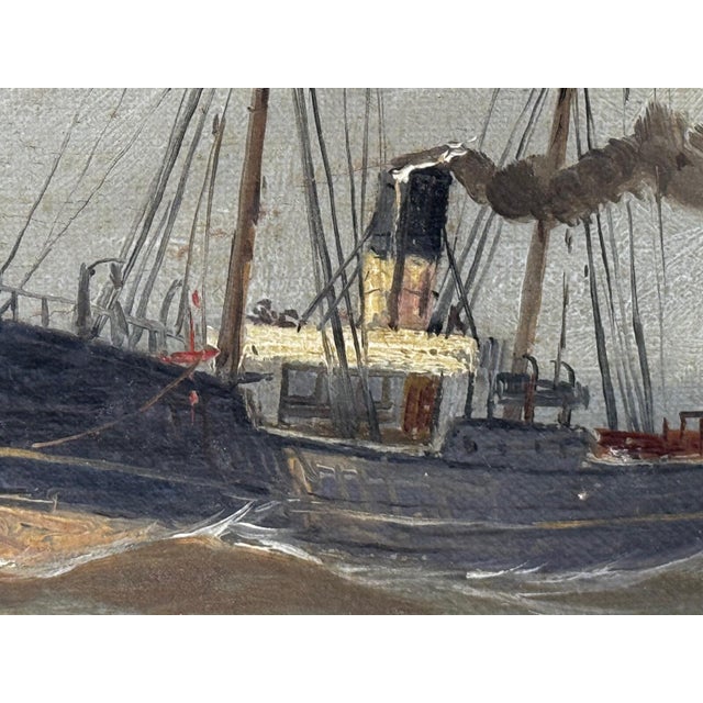 Antique Victorian Marine Oil Painting of the River Tyne, Steam Tug Leaving Newcastle, by John Davison Liddell, c.1890 For Sale - Image 18 of 18