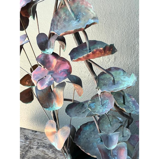 Vintage Patinated Copper Lotus Sculpture For Sale - Image 11 of 12