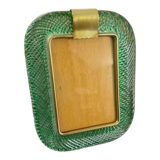 1990s Barovier Style Art Deco Green Murano Glass Picture Frame For Sale