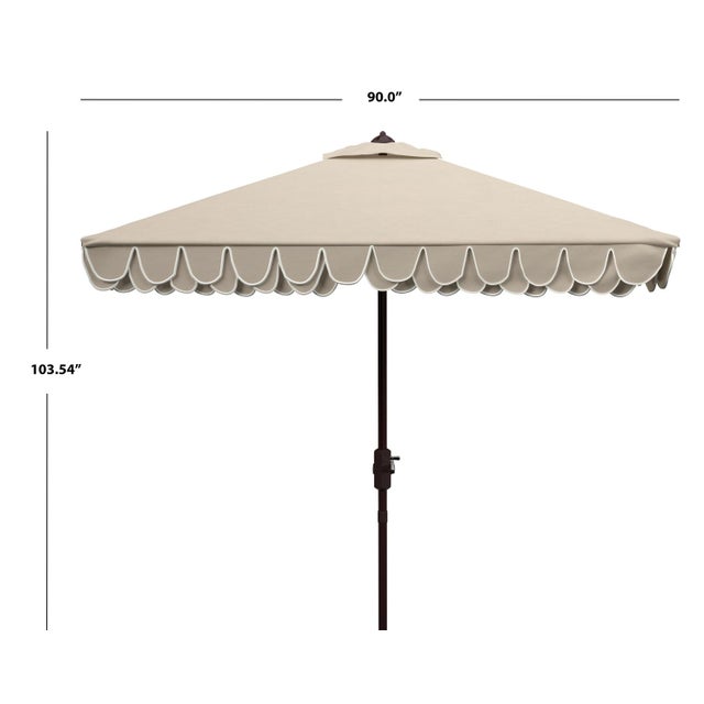 Modern Elegant Valance 7.5 Ft Square Umbrella, Beige With White Trim For Sale - Image 3 of 6