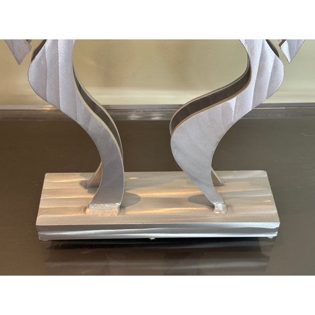 Silver Postmodern Fred Garbotz "The Kiss" Brushed Aluminum Figural Sculpture – Rockledge Design Studios For Sale - Image 8 of 10