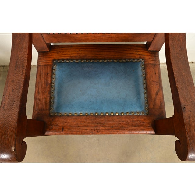 Wood Harden Furniture Style Antique Arts & Crafts Carved Oak Library Chairs, Pair For Sale - Image 7 of 12