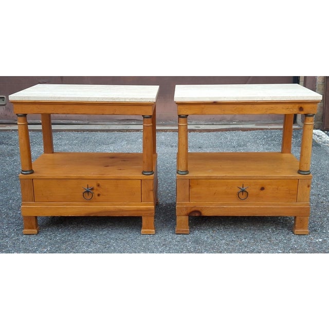 Baker Furniture Company Late 20th Century Pair of Milling Road for Baker Golden Pine and Travertine Top Side Tables For Sale - Image 4 of 12