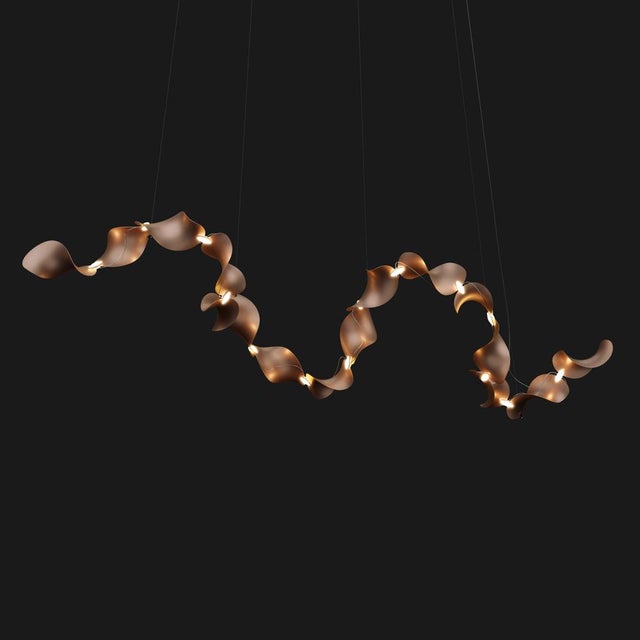 Metal Dune 16 Curve Chandelier with Shades in Copper Metallic Tone by Daniel Becker for Moss Objects For Sale - Image 7 of 10