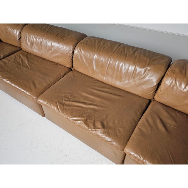 Jeep Modular Sofa in Tan Leather attributed to Anita Schmidt for Durlet, 1970s, Set of 4 For Sale - Image 6 of 15