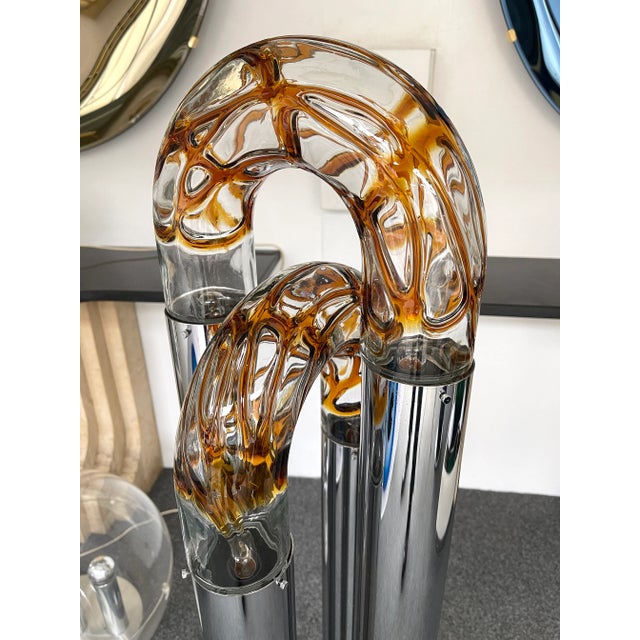 1970s Mid-Century Modern Ring Floor Lamp Murano Glass Metal by Mazzega, Italy, 1970s For Sale - Image 5 of 13