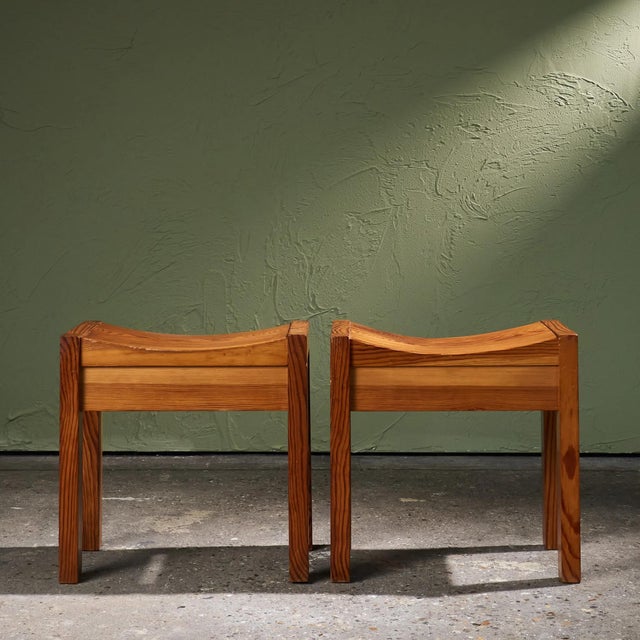 Pine Stools with Curved Seats, France, Set of 2 For Sale - Image 4 of 12