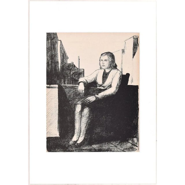 Sitting woman is a beautiful black and white lithograph on the ivory-colored paper, realized in the fifties by the italian...