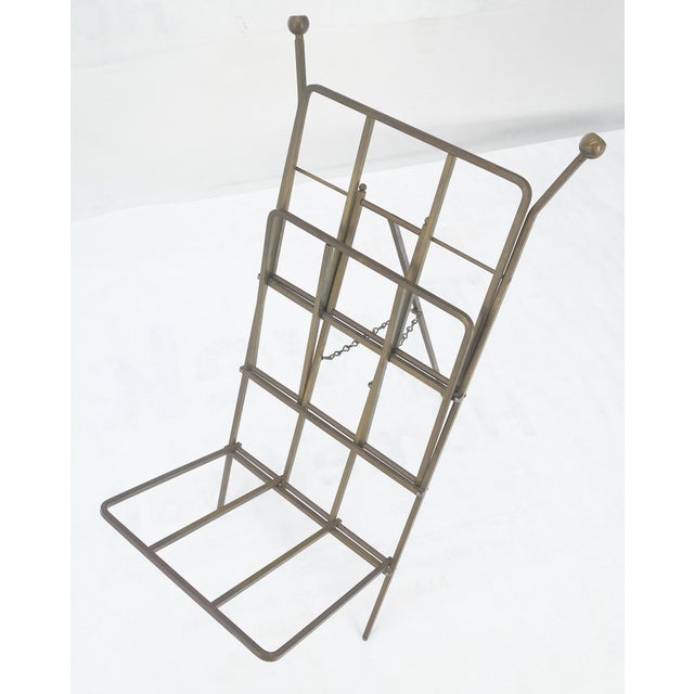 Mid-Century Modern Machined Solid Brass Folding Magazine Rack Shelf Nice Brass Patina Clean! For Sale - Image 3 of 13