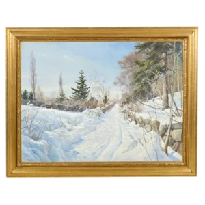 Harald Pryn, Winter Landscape, 1949, Oil on Panel, Framed